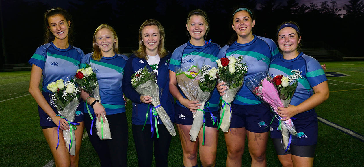 Endicott women's rugby seniors pose for a photo.
