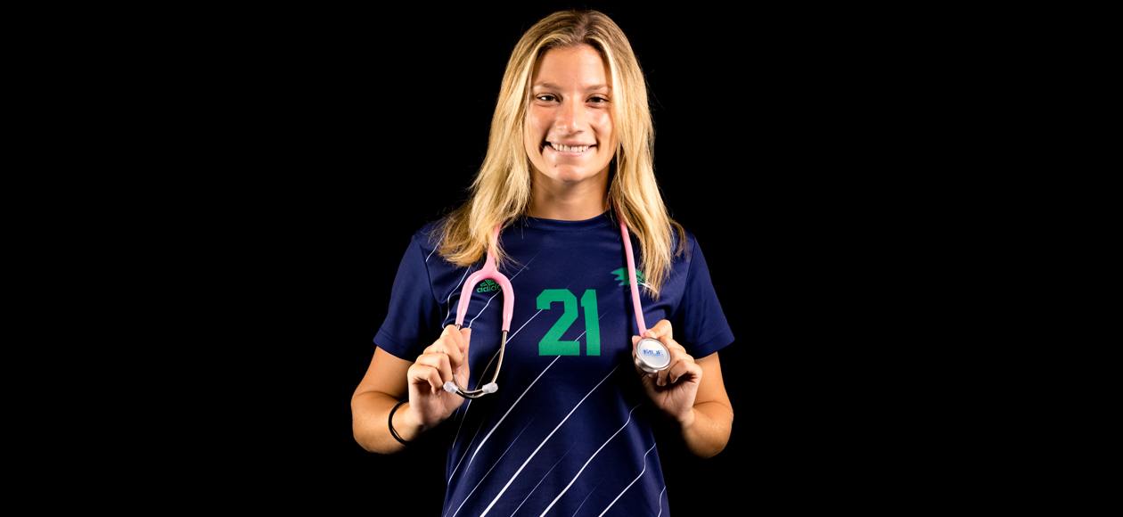 Hannah Lederman poses with her stethoscope around her neck. 