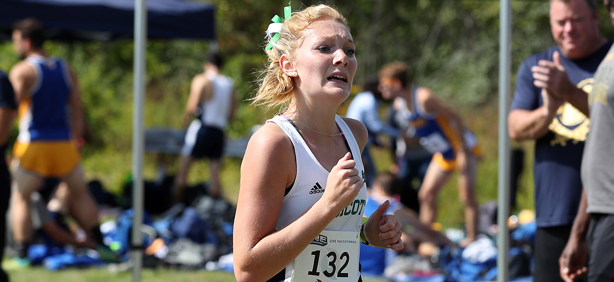 Jules Wesley pushes hard towards the finish line in her first-ever win for Endicott.