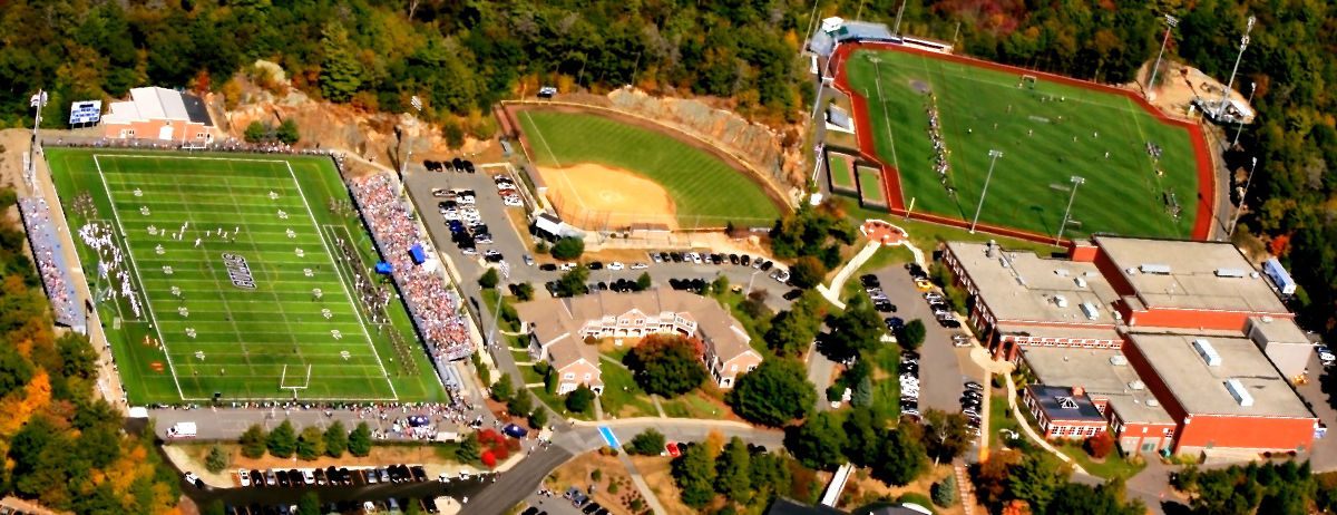 Aerial view of the athletic facilities on Endicott's main campus.