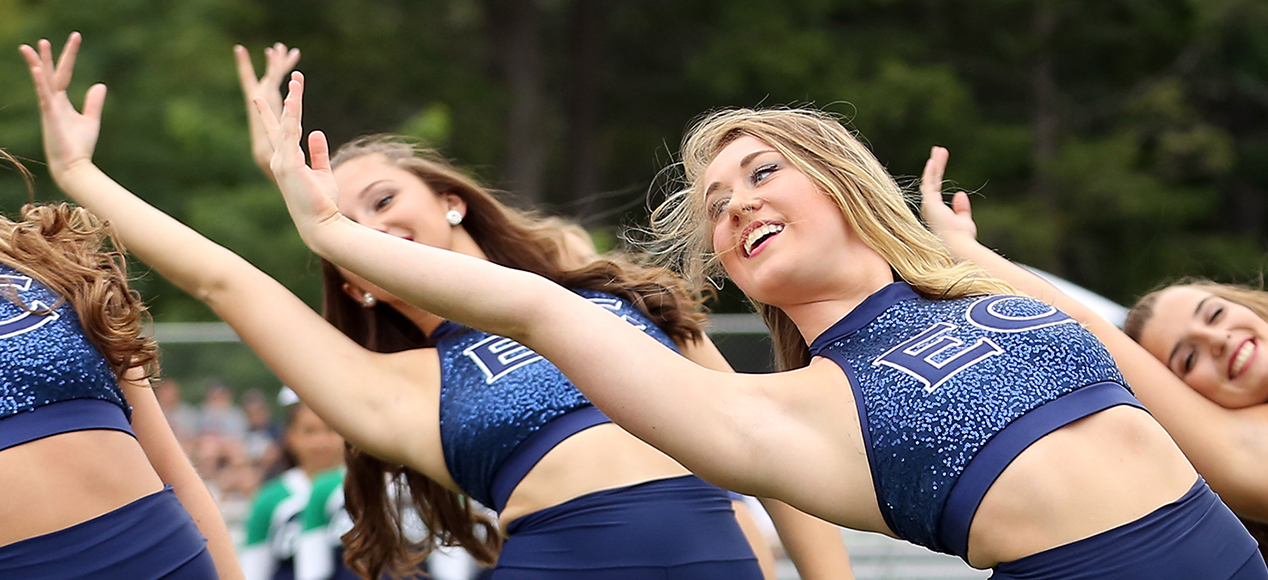 The dance team performs at halftime of an Endicott football game.