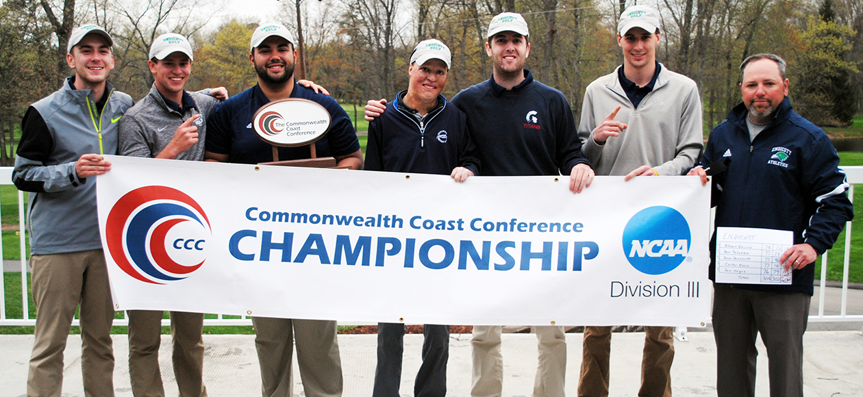 The Endicott men's golf team poses for a team photo after winning the CCC Championship.