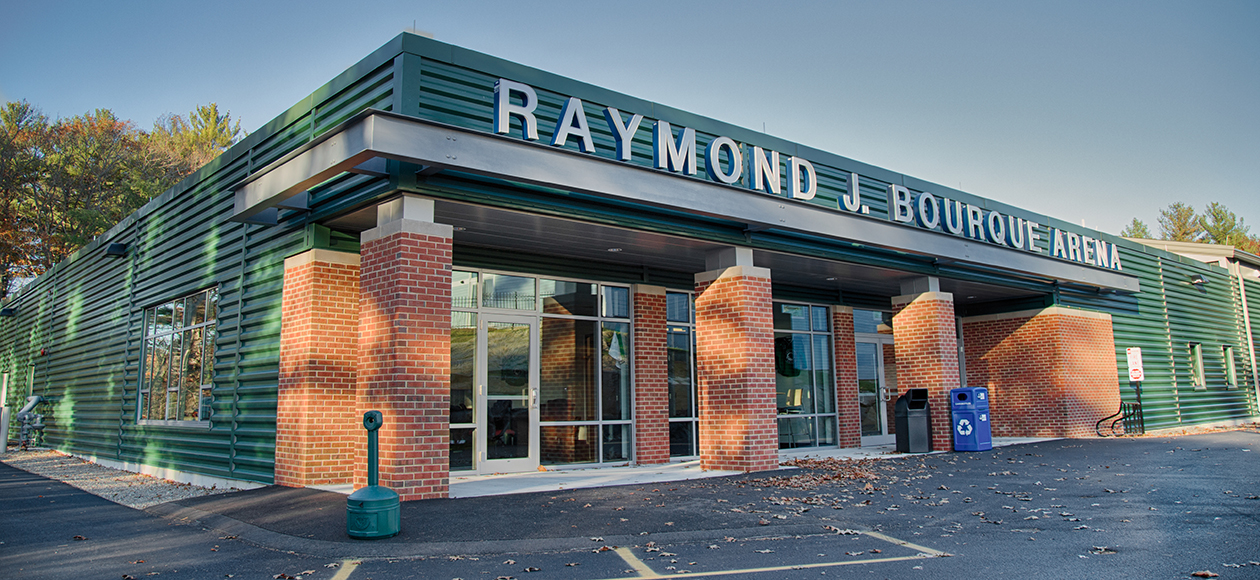 Photo of the outside of Raymond J. Bourque Arena.