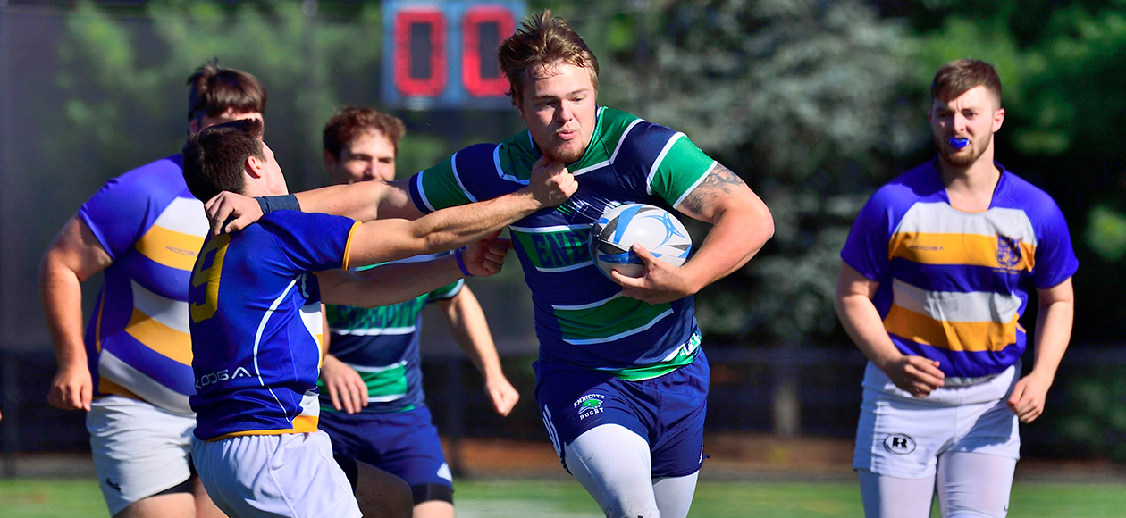 The Endicott men's rugby team competes.