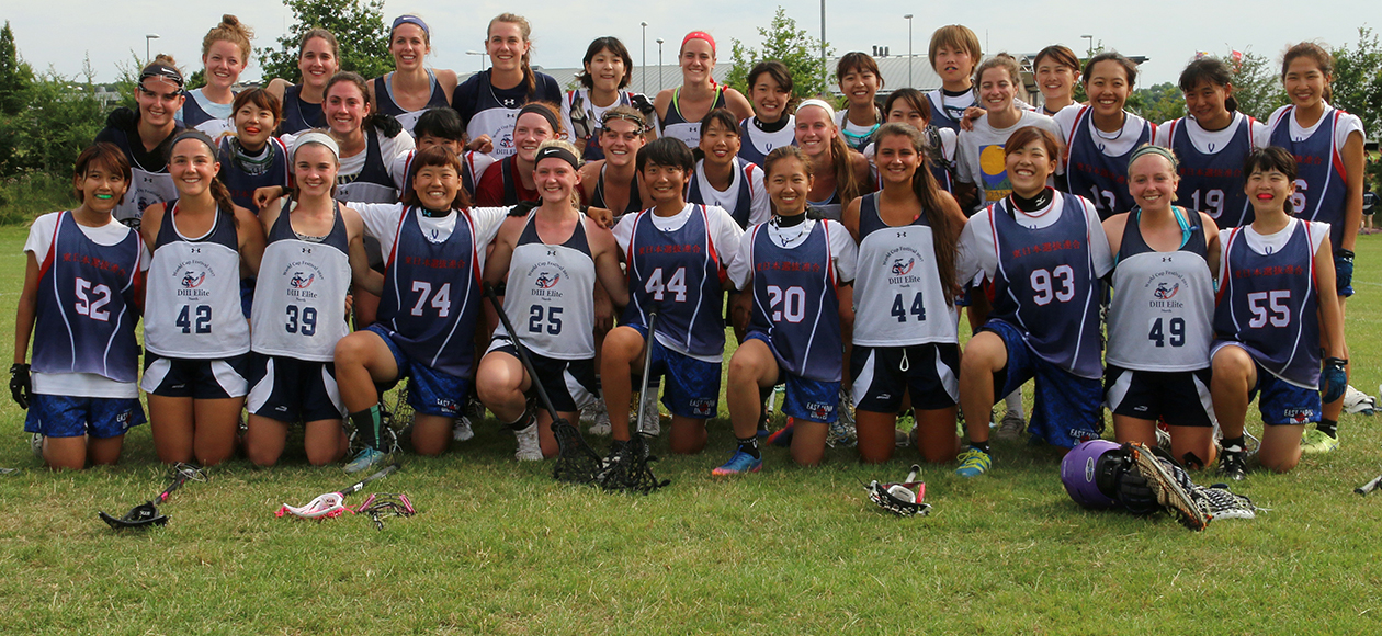 Erin McCarthy poses with her teammates at the World Cup Lacrosse Festival.