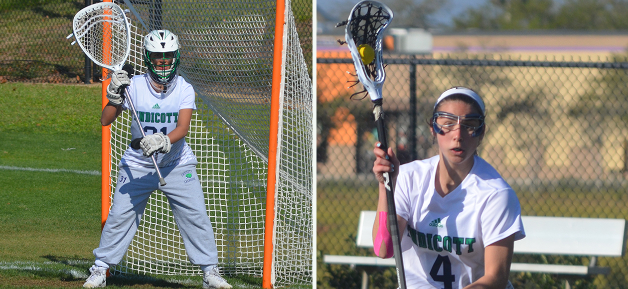 Bella Rino and Jennifer Lacroix earned CCC weekly honors as members of the Endicott women's lacrosse team.