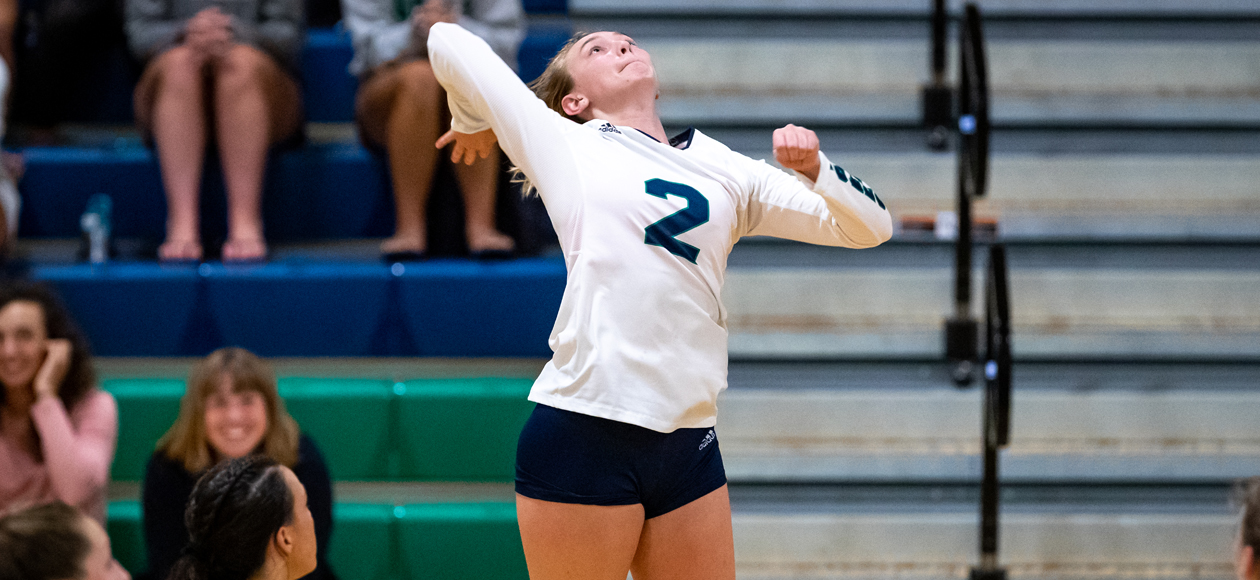 Outside hitter Remi Quesnelle takes a swing against MIT.