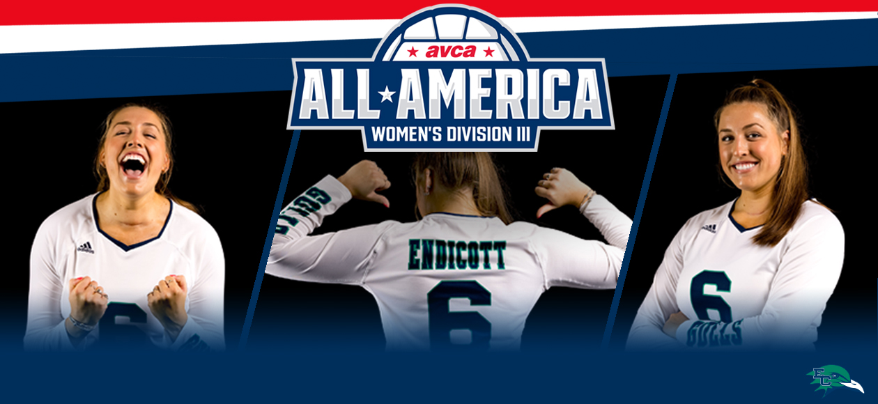 Graphic of the AVCA All-America logo over three staged photos of Colleen McAvoy.